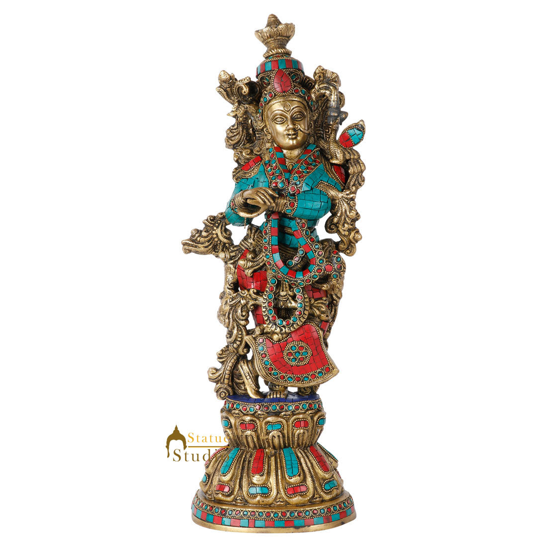 Indian Goddess Radha Brass Inlay Decorative Statue Idol Showpiece 20" - Image 2