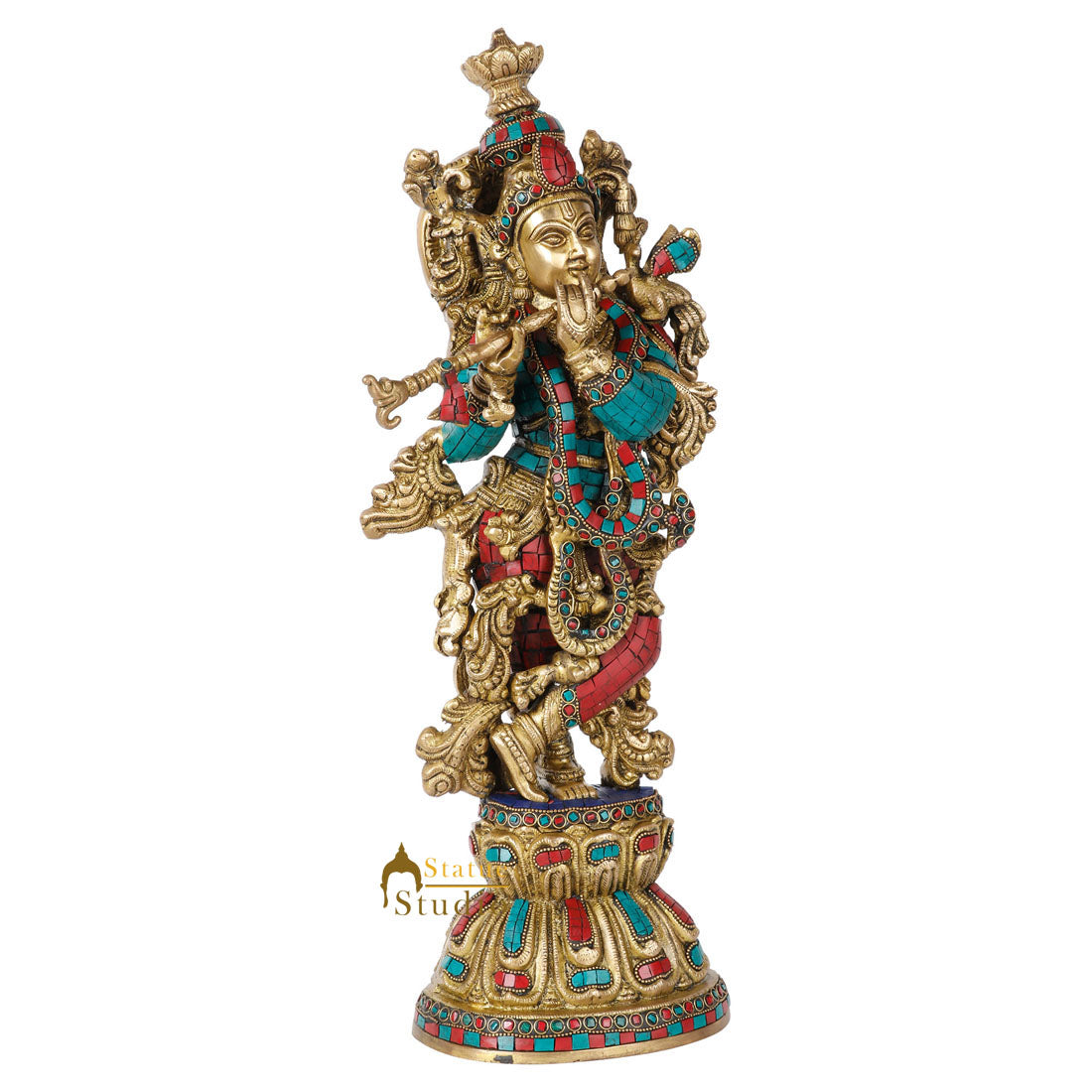 Indian Hindu God Krishna Fine Inlay Religious Décor Statue Idol Showpiece 20" - Image 3