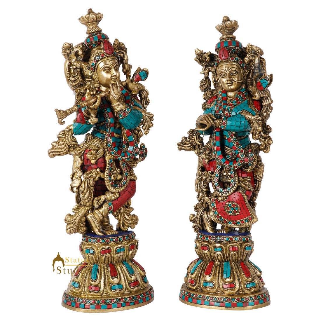 Indian Hindu God Radha Krishna Inlay Religious Décor Statue Idol Showpiece 20"