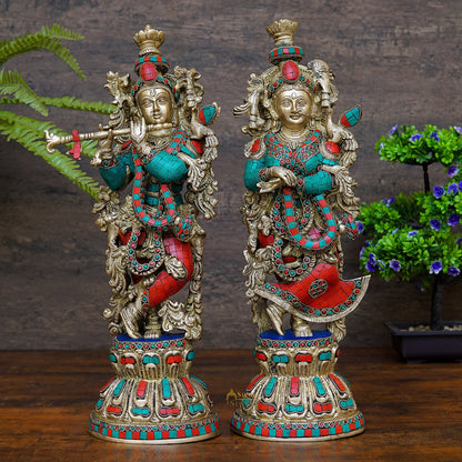 Indian Hindu God Radha Krishna Inlay Religious Décor Statue Idol Showpiece 20" by vendor-unknown - Hindu Gods