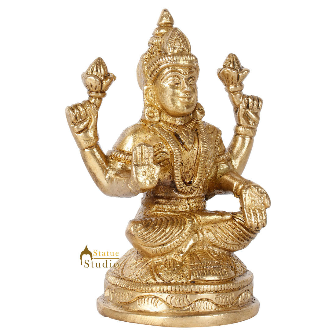 Brass Hindu Goddess Of Knowledge Lakshmi Statue Laxmi Gifting Idol Murti 4"