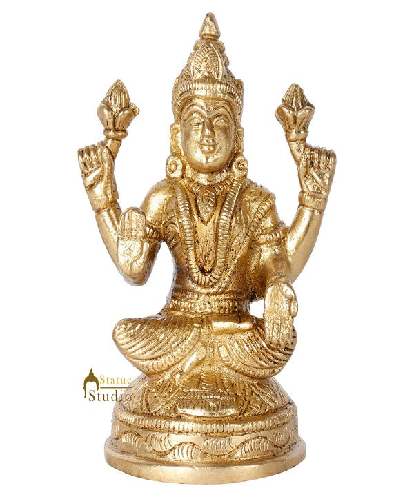 Brass Hindu Goddess Of Knowledge Lakshmi Statue Laxmi Gifting Idol Murti 4" - Image 2