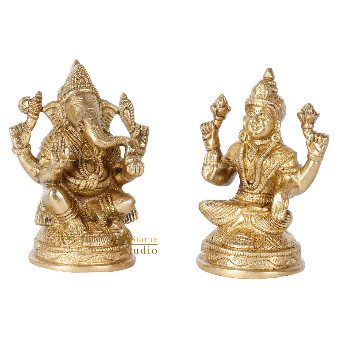 Indian Brass Hindu God Ganesh Laxmi Diwali Décor Gift Religious Idol Statue 4" - Image 3