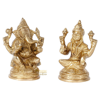 Indian Brass Hindu God Ganesh Laxmi Diwali Décor Gift Religious Idol Statue 4" by vendor-unknown - Hindu Gods (View 3)