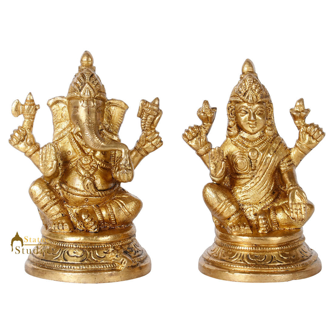 Indian Brass Hindu God Ganesh Lakshmi Diwali Décor Gift Religious Idol Statue 4" - Eco-friendly - Sama Homes