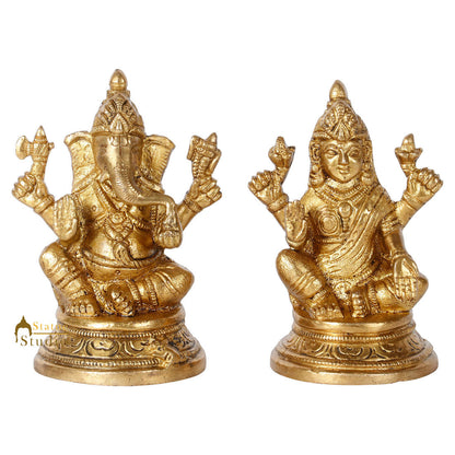 Indian Brass Hindu God Ganesh Lakshmi Diwali Décor Gift Religious Idol Statue 4" by vendor-unknown - Hindu Gods