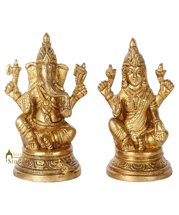 Indian Brass Hindu God Ganesh Lakshmi Diwali Décor Gift Religious Idol Statue 4" - Image 3