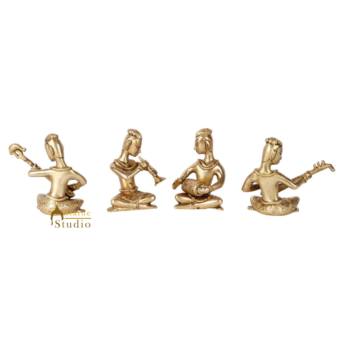 Indian Brass Musician 4 pc Set Inlay Décor Showpiece Corporate Gift Statue 4" - Image 4