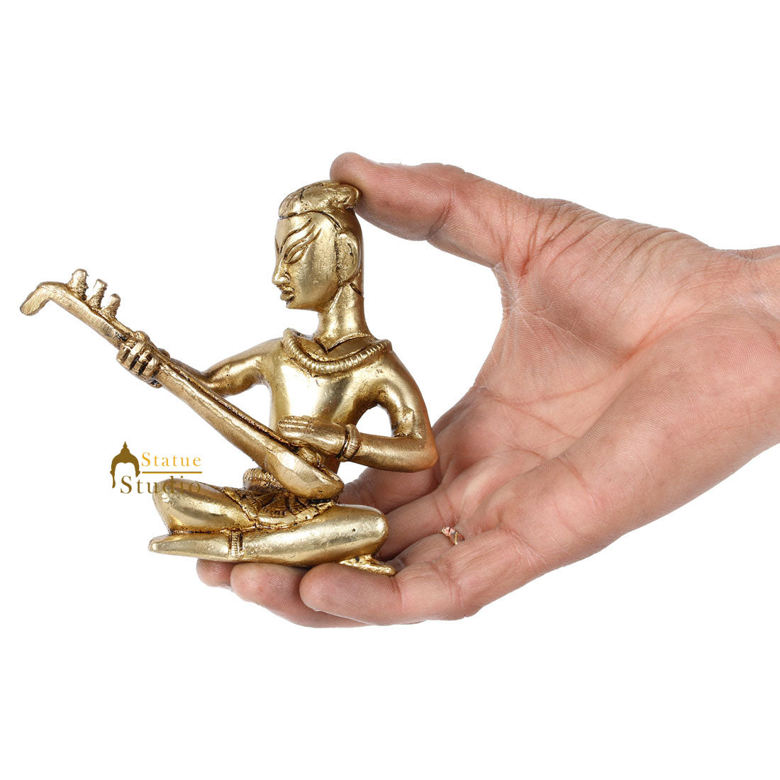 Indian Brass Musician 4 pc Set Inlay Décor Showpiece Corporate Gift Statue 4" - Image 5