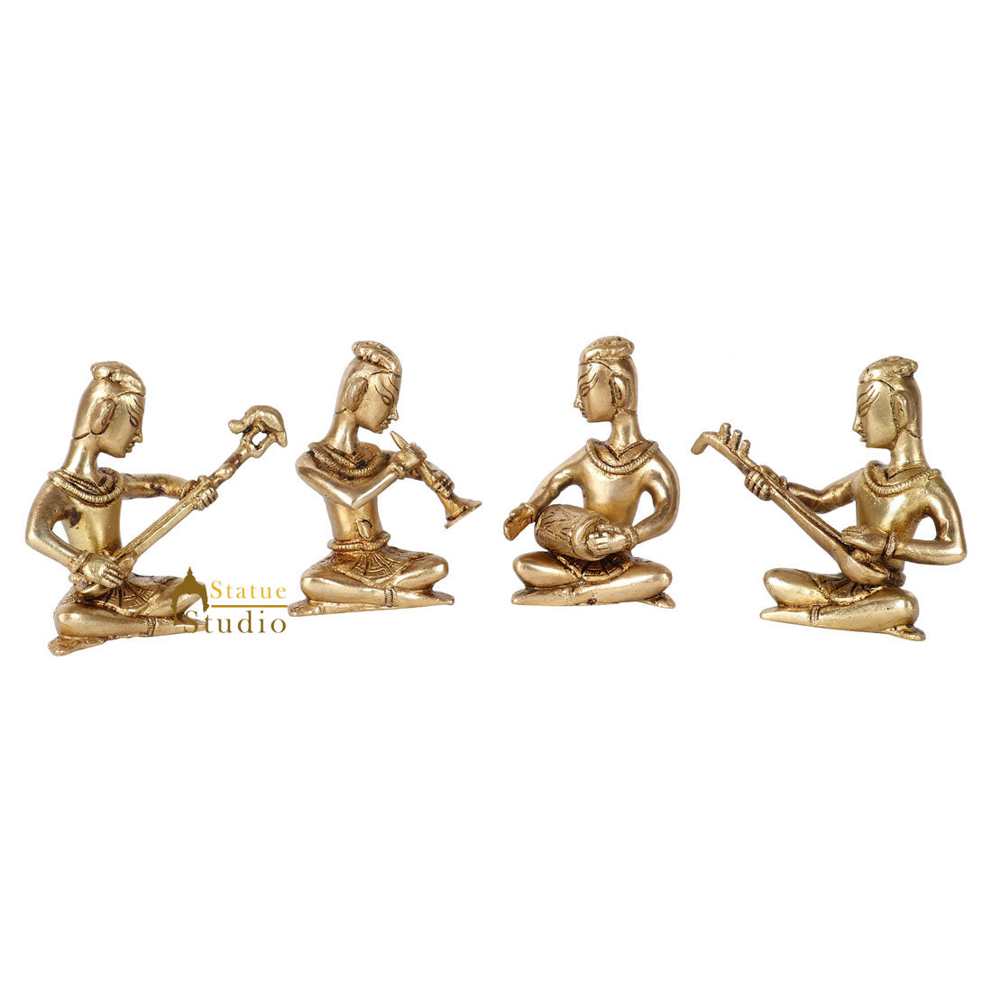 Indian Brass Musician 4 pc Set Inlay Décor Showpiece Corporate Gift Statue 4"