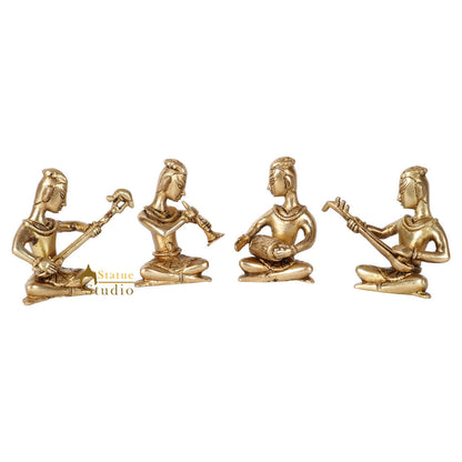 Indian Brass Musician 4 pc Set Inlay Décor Showpiece Corporate Gift Statue 4" by vendor-unknown - Decor (View 3)