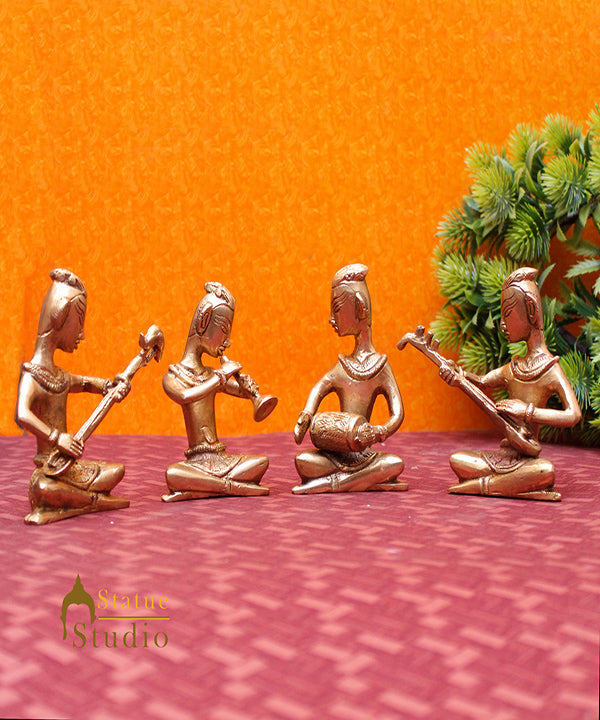 Indian Brass Musician 4 pc Set Inlay Décor Showpiece Corporate Gift Statue 4" - Image 2