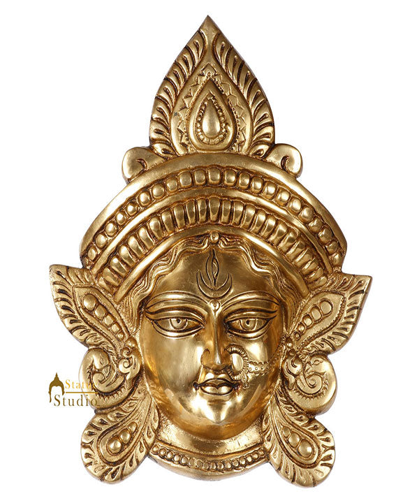 Metal Handmade Durga Mask Wall Hanging Room Décor Art 10" - Eco-friendly - Sama Homes