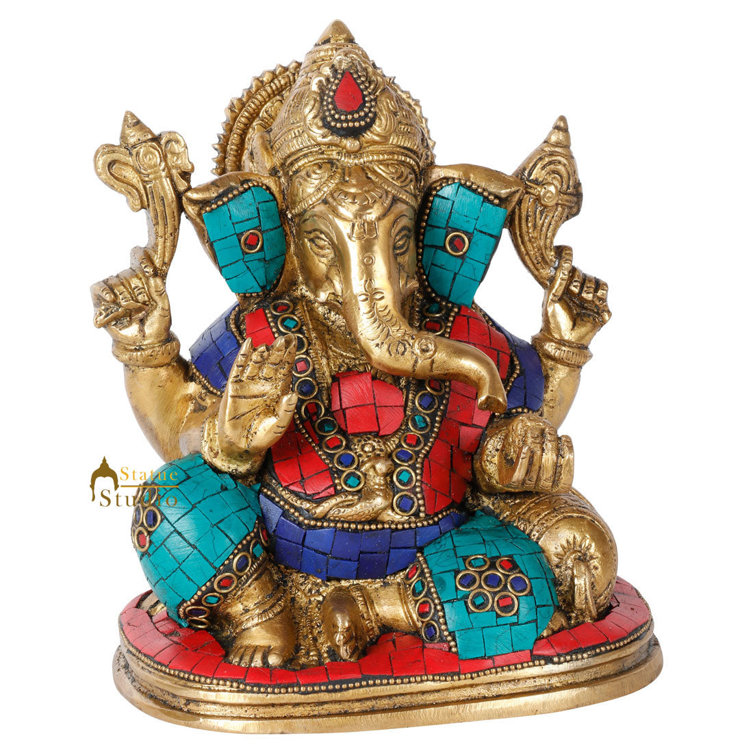 Indian Lord Hindu Deity Ganpati Inlay Statue Décor Ganesha Idol Showpiece 6" - Image 3