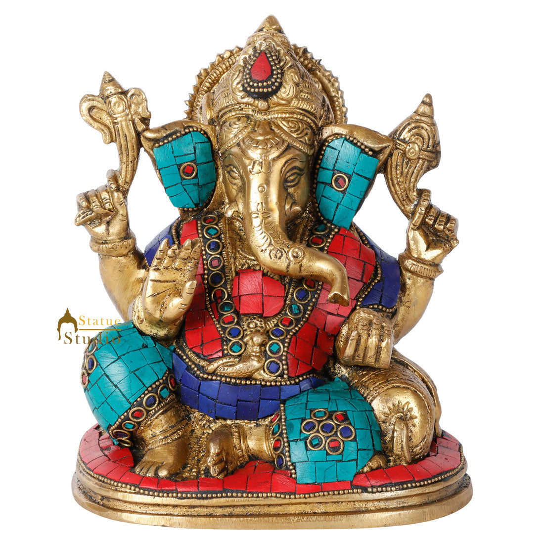 Indian Lord Hindu Deity Ganpati Inlay Statue Décor Ganesha Idol Showpiece 6" - Image 2