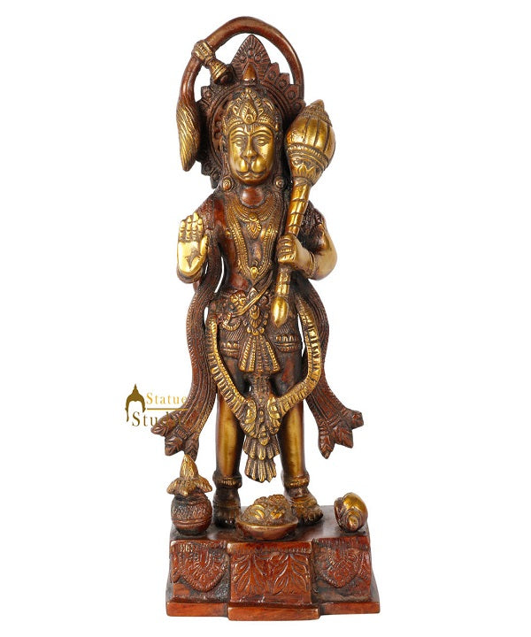 Brass Standing Hanuman Idol For Home Decor Showpiece 10" - Image 2