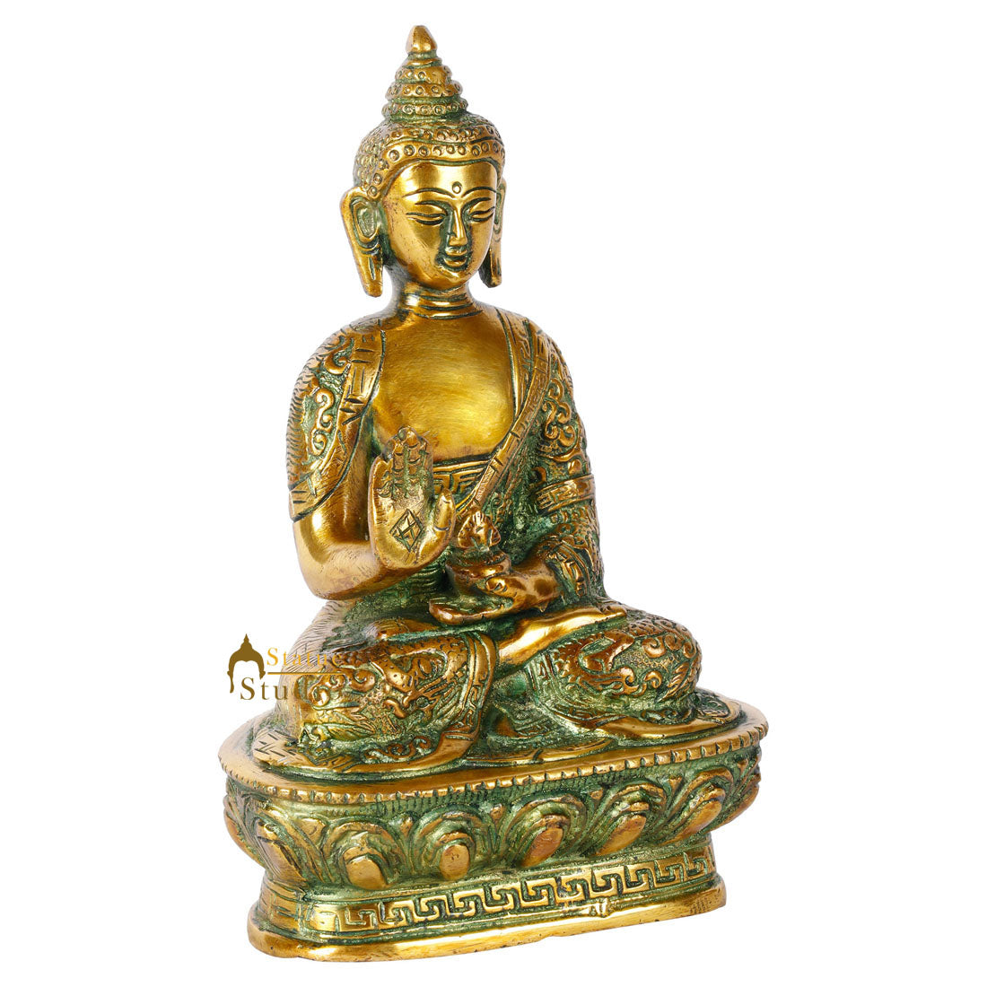 Brass Small Buddha Statue Antique Green Finish For Decor Gift 7 Inch - Image 4