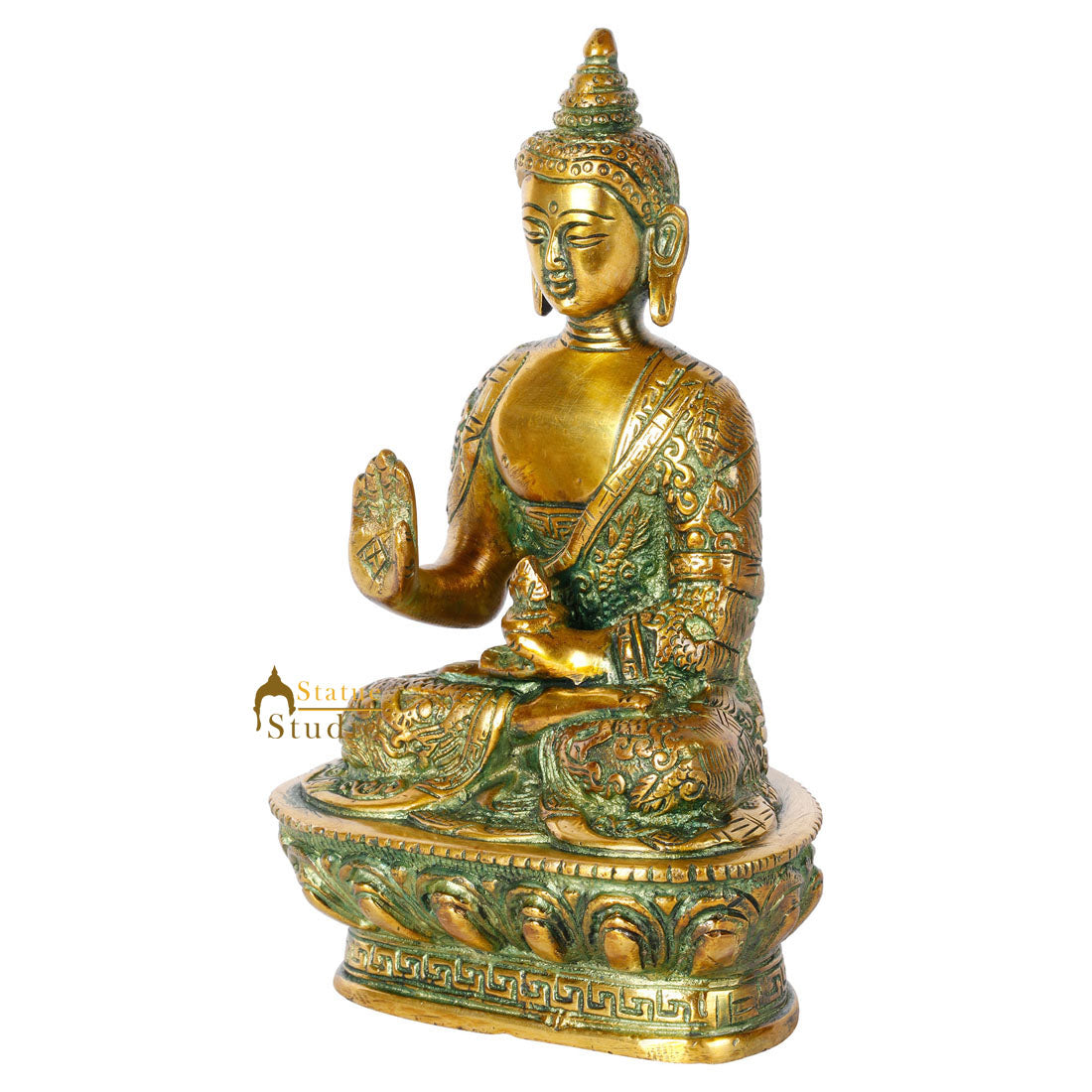 Brass Small Buddha Statue Antique Green Finish For Decor Gift 7 Inch