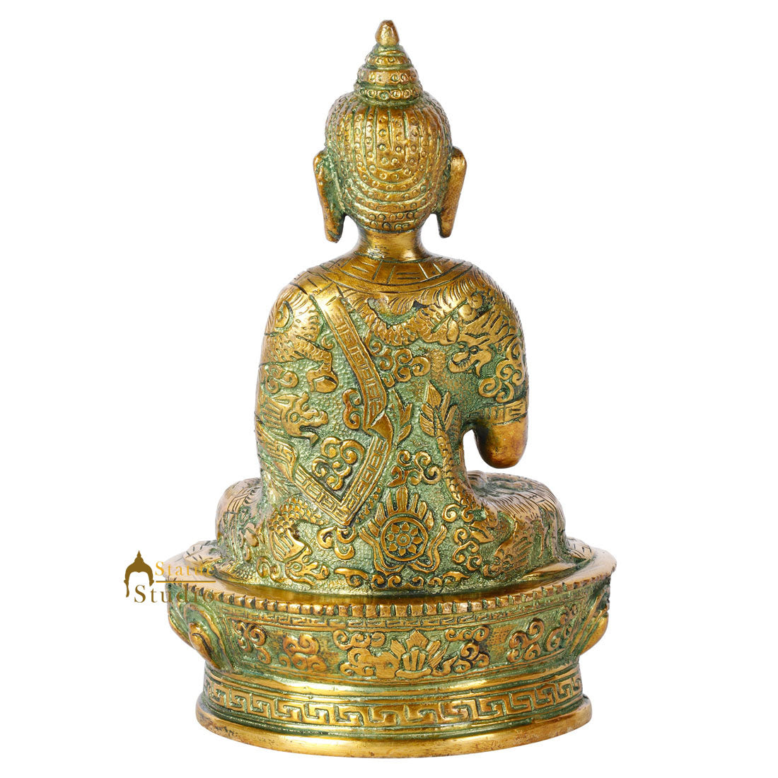 Brass Small Buddha Statue Antique Green Finish For Decor Gift 7 Inch - Image 6