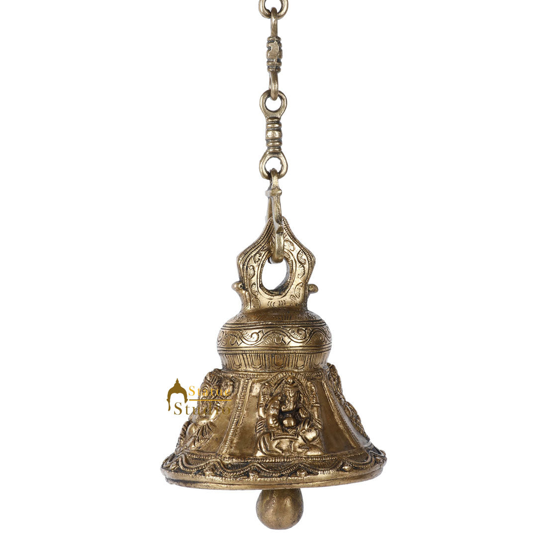 Indian Gods Carved Home Temple Religious Spiritual Brass Hanging Bell 7" - Image 2