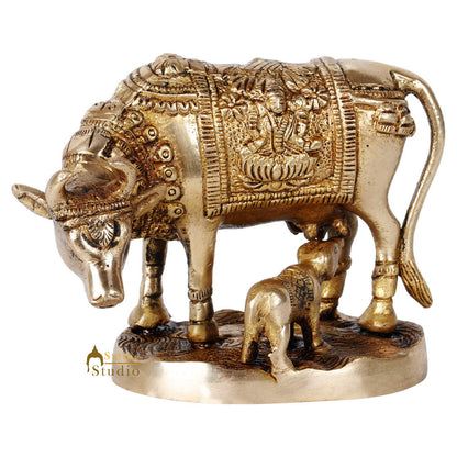 Indian Brass Handicraft Sacred Cow Calf Religious Gift Décor Idol Statue 3.5" by vendor-unknown - Spiritual (View 4)