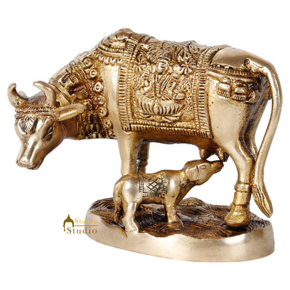 Indian Brass Handicraft Sacred Cow Calf Religious Gift Décor Idol Statue 3.5" by vendor-unknown - Spiritual (View 5)