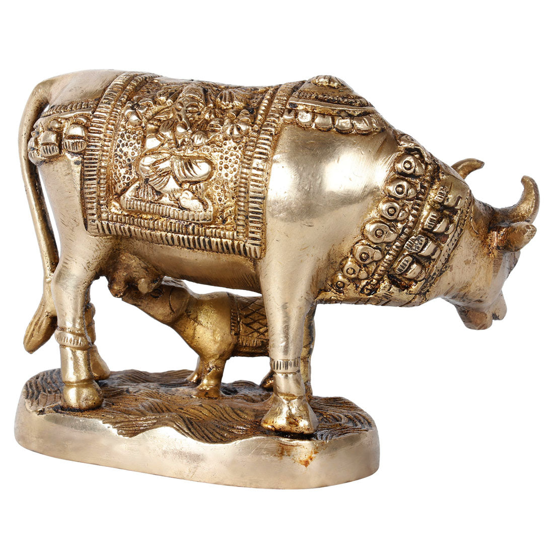 Indian Brass Handicraft Sacred Cow Calf Religious Gift Décor Idol Statue 3.5" - Image 6