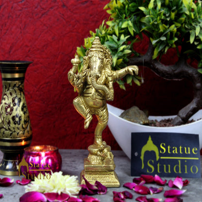 Small Lucky Dancing Ganesha Corporate Diwali Gift Idol Murti Décor Statue 6" by vendor-unknown - Hindu Gods (View 2)