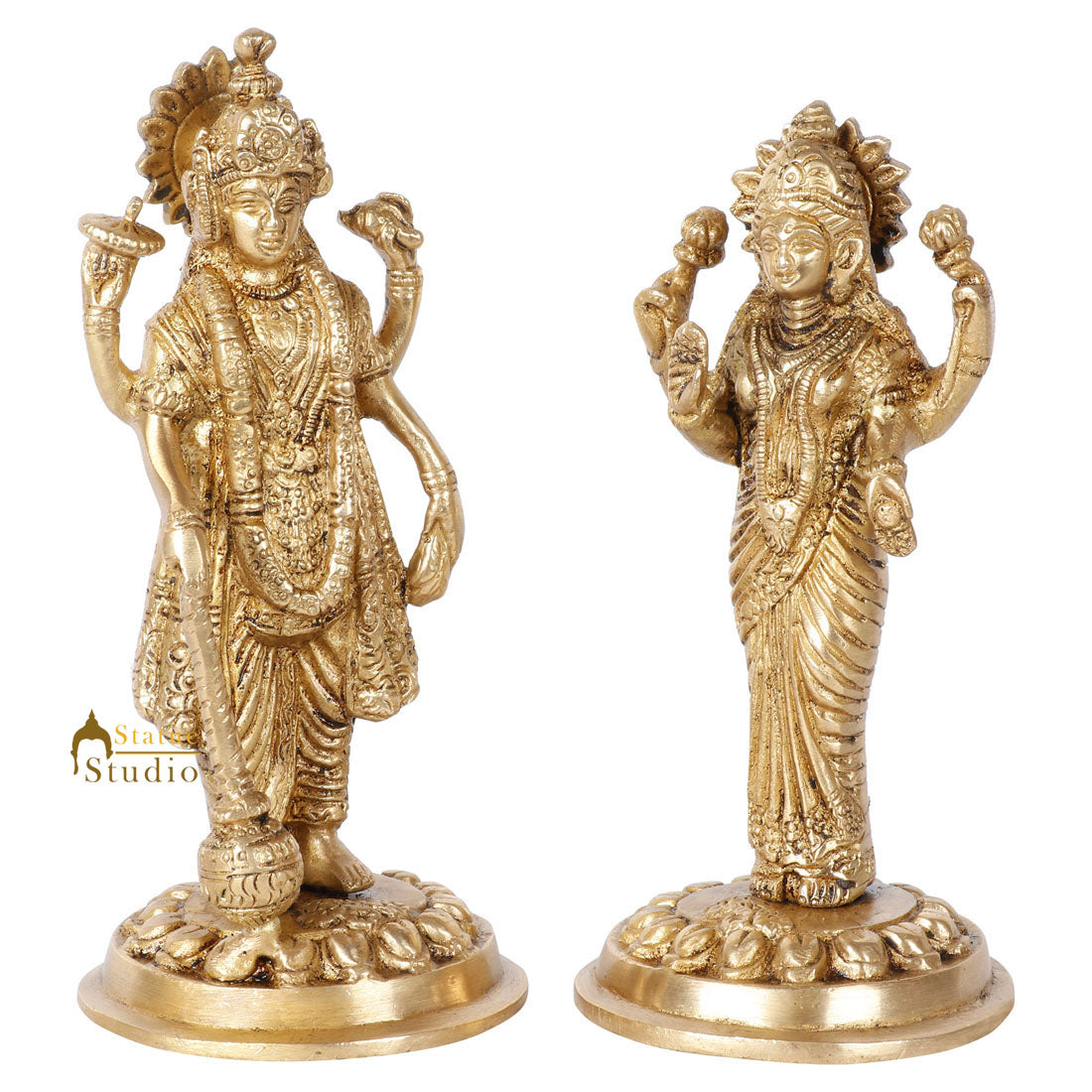 Brass Hindu God Goddess Vishnu Laxmi Religious Decor Idol Lucky Gift Statue 7" - Image 3