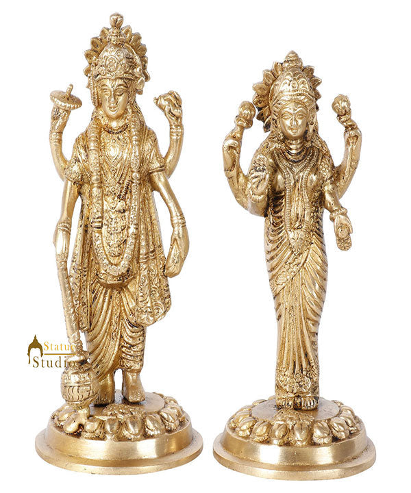 Brass Hindu God Goddess Vishnu Laxmi Religious Decor Idol Lucky Gift Statue 7" - Image 2