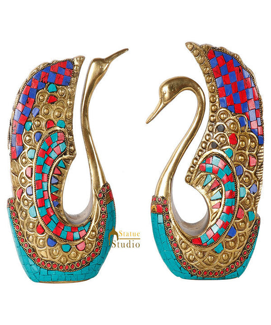 Fine Brass Swan Pair Lucky Corporate Occassional Return Gift Décor Showpiece 9"