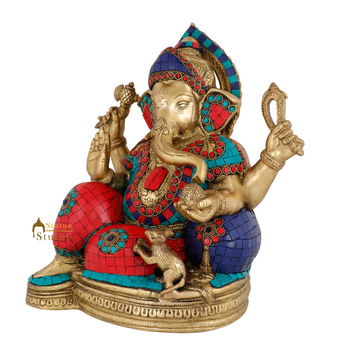 One Feet Brass Inlay Work Fine Ganpati Murti Ganesha Statue Décor Idol Showpiece - Image 3