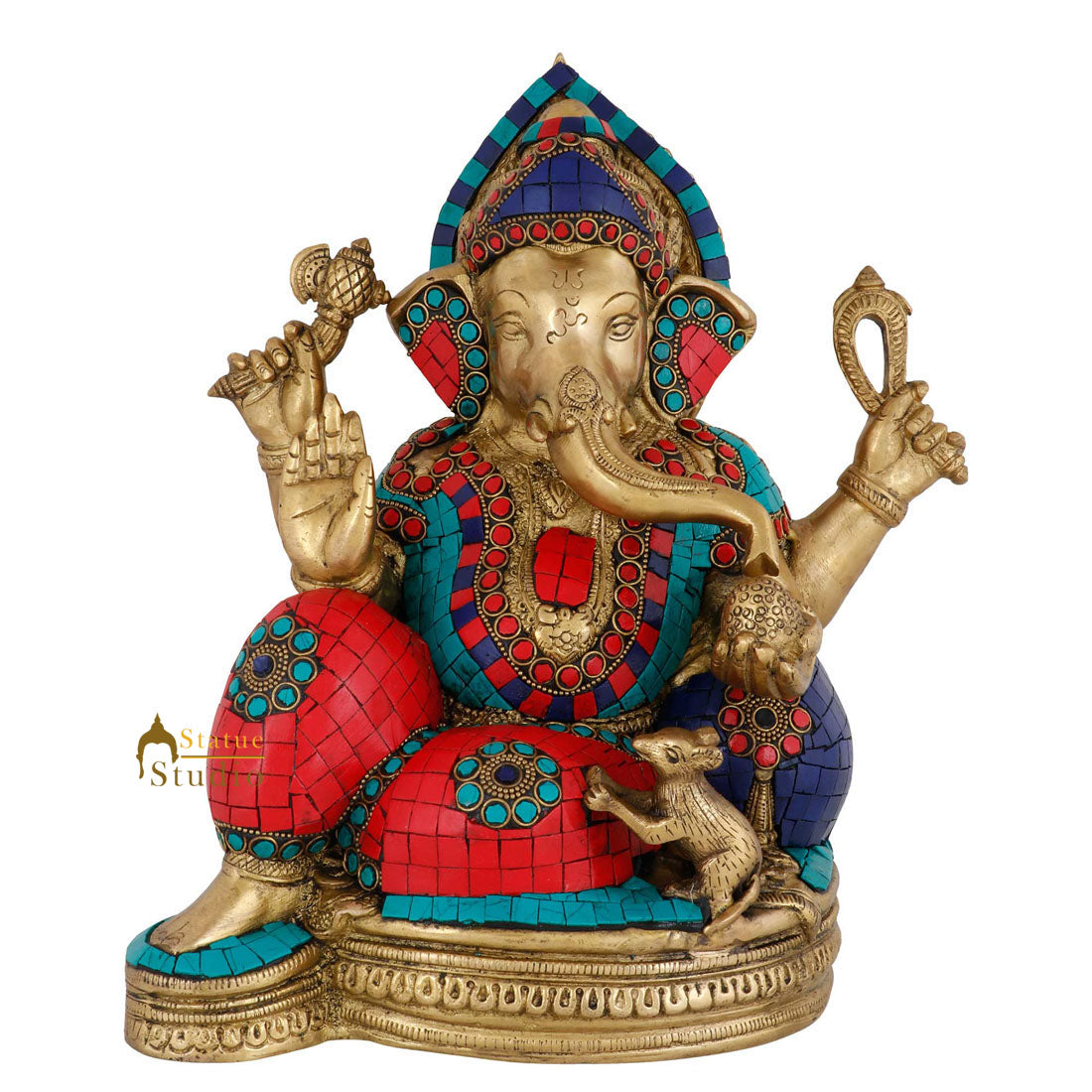 One Feet Brass Inlay Work Fine Ganpati Murti Ganesha Statue Décor Idol Showpiece - Image 2