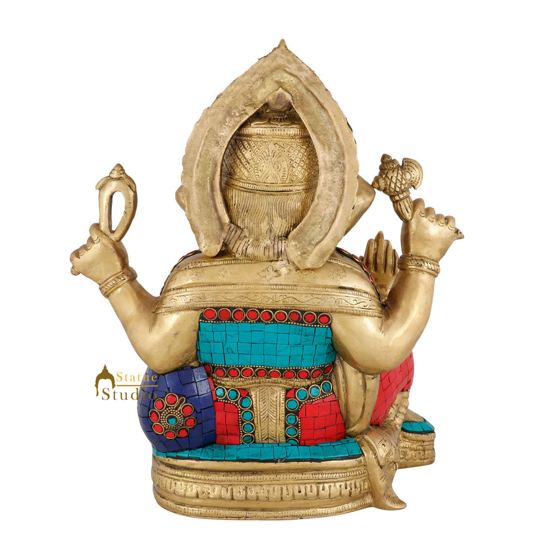 One Feet Brass Inlay Work Fine Ganpati Murti Ganesha Statue Décor Idol Showpiece - Image 4