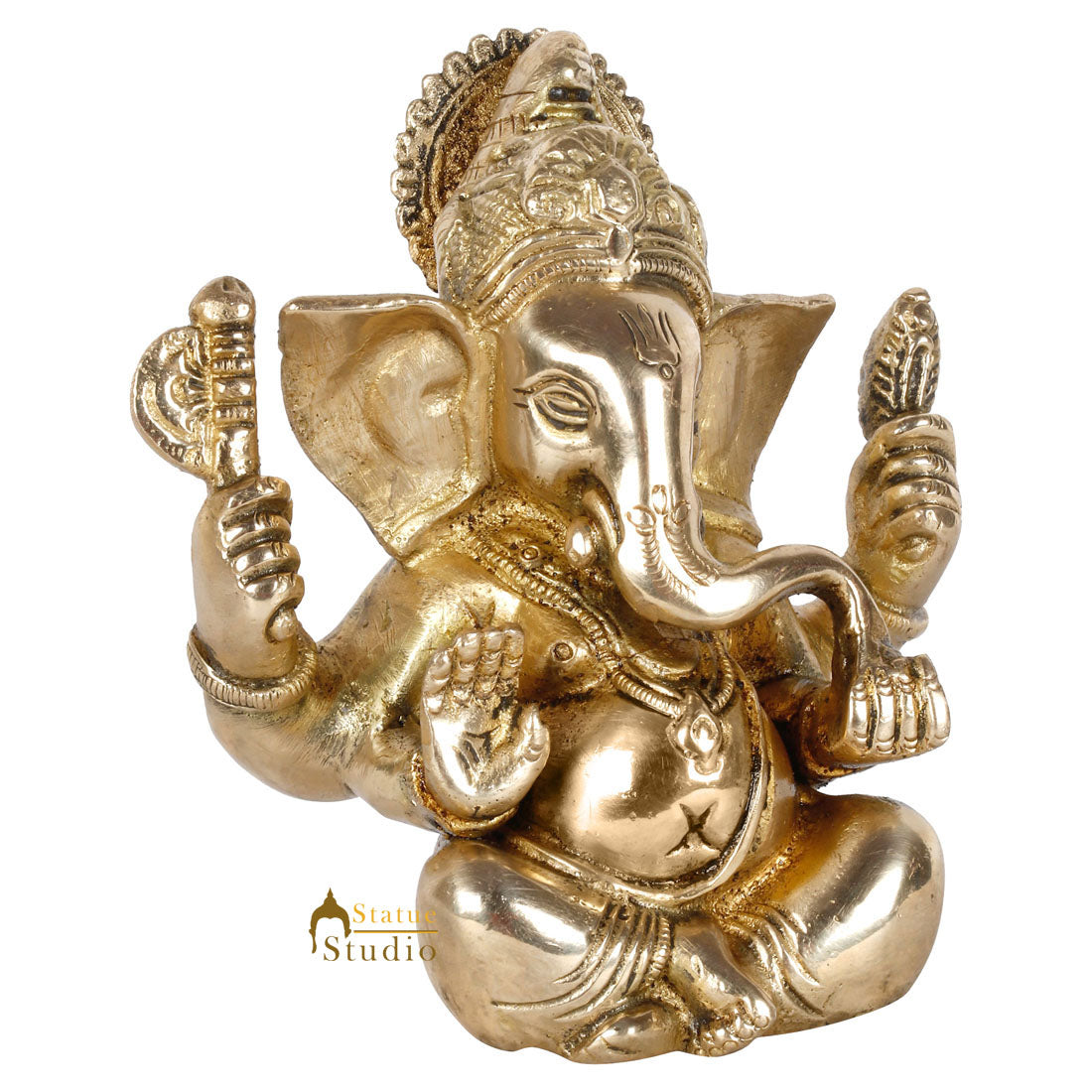 Brass Small Lucky Sitting Ganesha Idol 4.5"