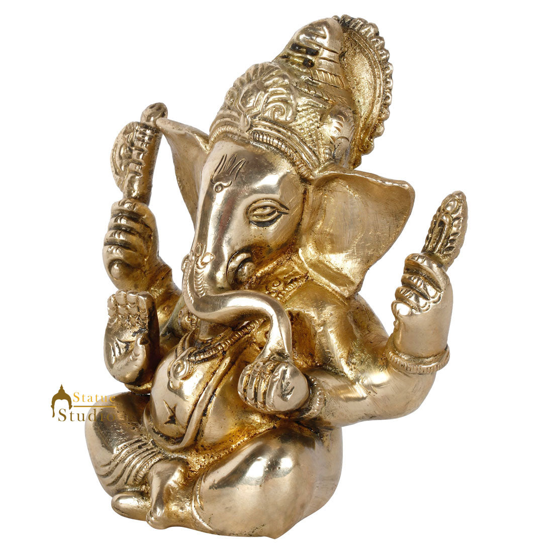 Brass Small Lucky Sitting Ganesha Idol 4.5" - Image 5