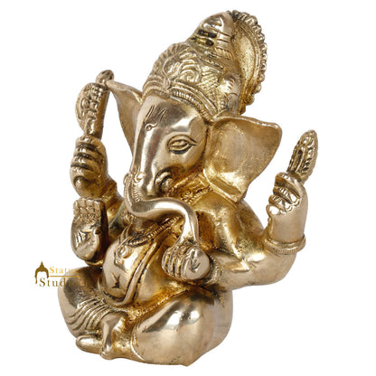 Brass Small Lucky Sitting Ganesha Idol 4.5" by StatueStudio - Hindu Gods (View 5)