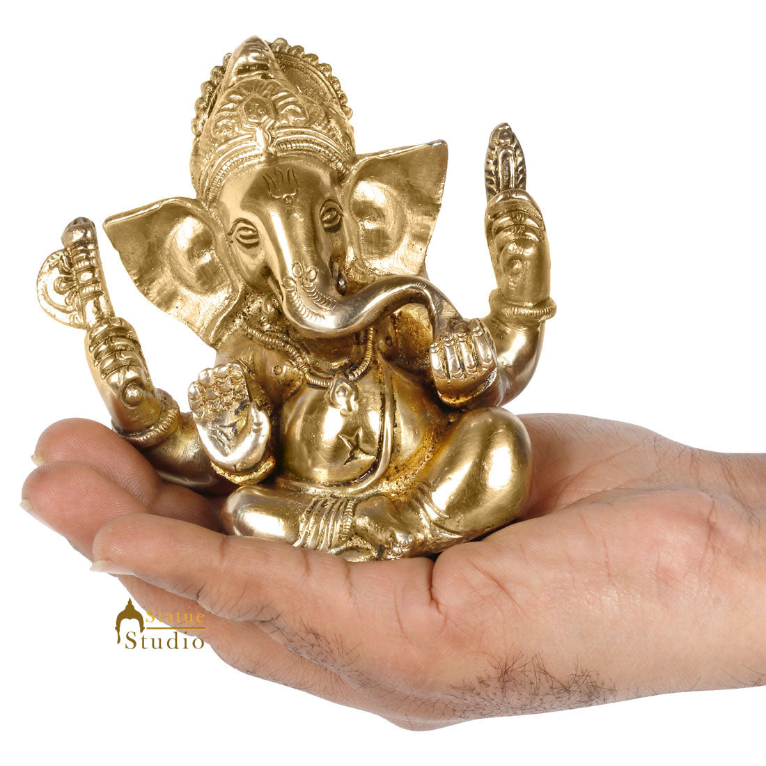 Brass Small Lucky Sitting Ganesha Idol 4.5" - Image 7