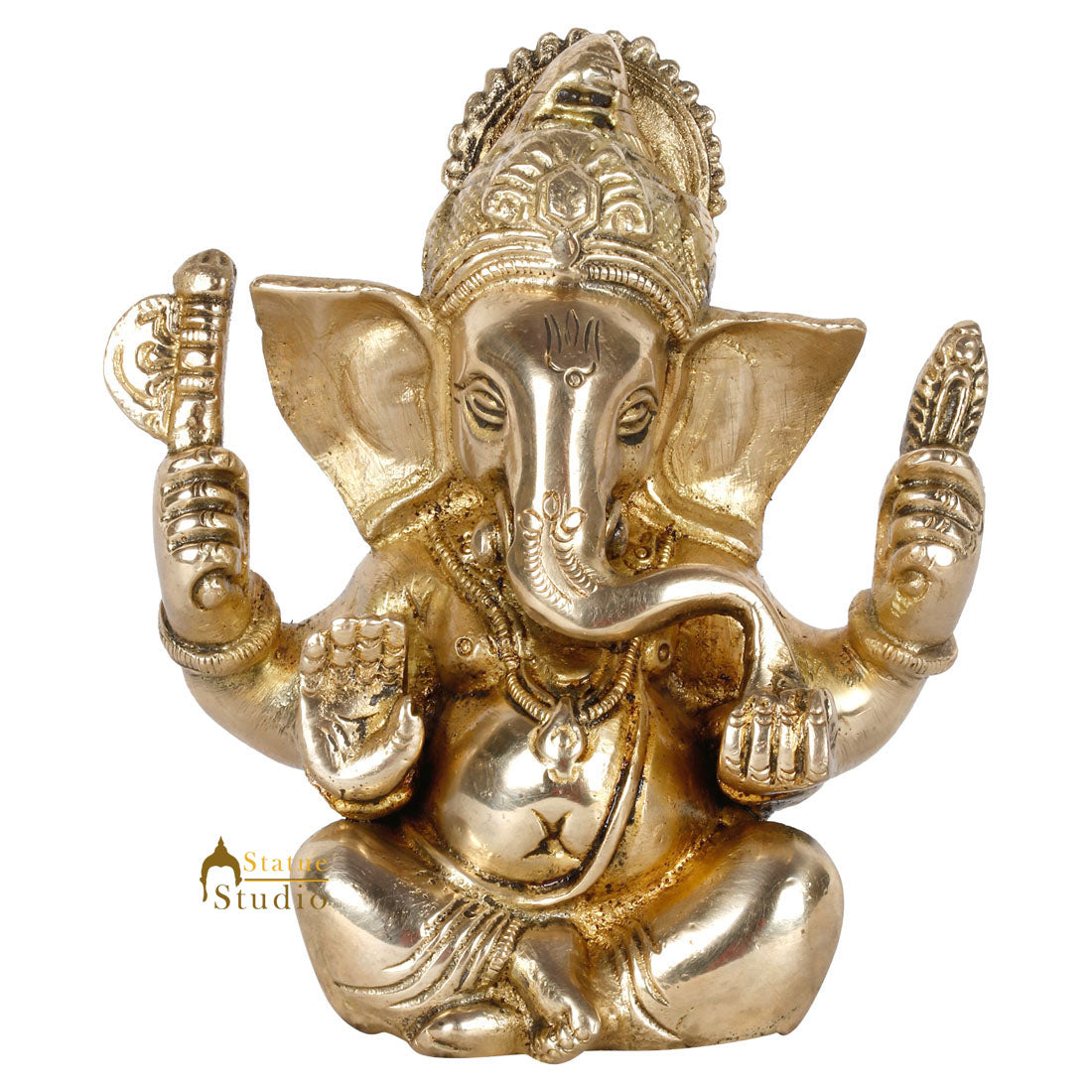 Brass Small Lucky Sitting Ganesha Idol 4.5"