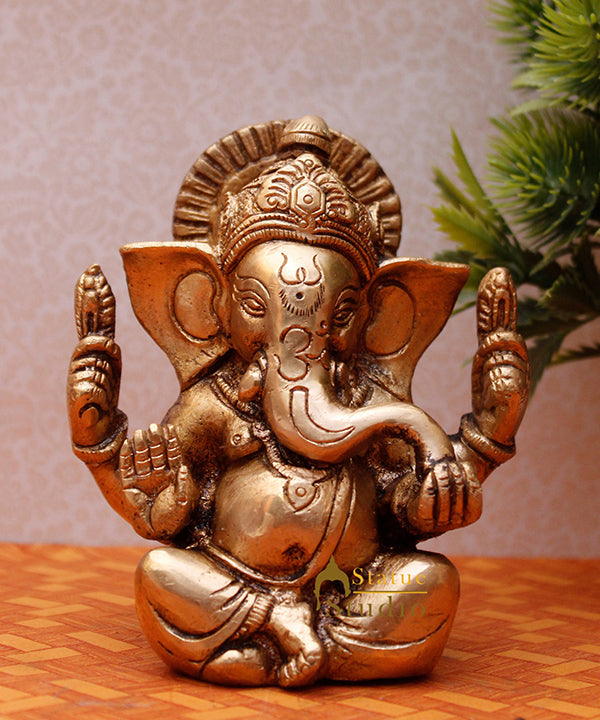 Brass Small Lucky Sitting Ganesha Idol 4.5" - Image 2