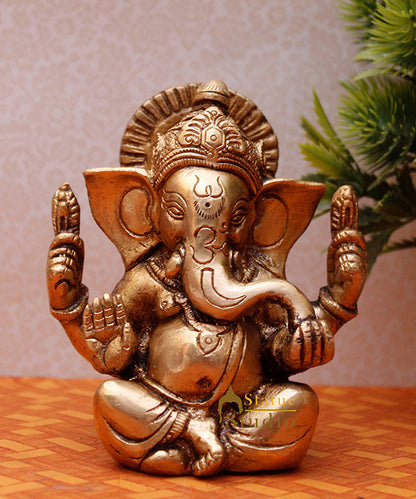 Brass Small Lucky Sitting Ganesha Idol 4.5" by StatueStudio - Hindu Gods (View 2)