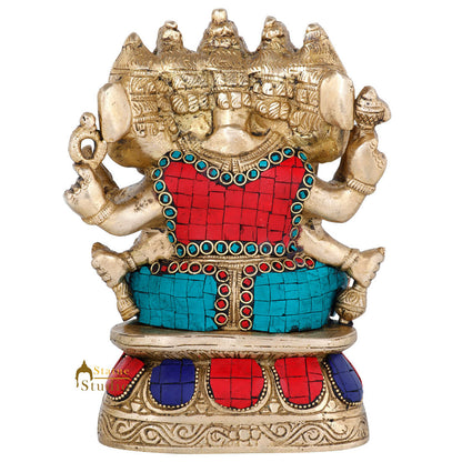 Brass Inlay Panchmukhi Ganpati Statue Ganesha Décor Gift Idol Showpiece 7" by vendor-unknown - Hindu Gods (View 4)