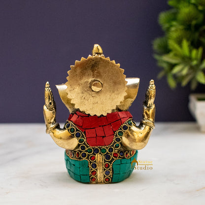 Brass Inlay Small Ganpati Ganesha Corporate Diwali Lucky Gift Décor Statue 4.5" by vendor-unknown - Hindu Gods (View 5)