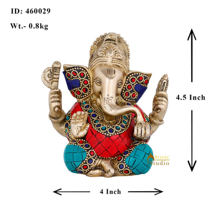 Brass Inlay Small Ganpati Ganesha Corporate Diwali Lucky Gift Décor Statue 4.5" by vendor-unknown - Hindu Gods (View 8)