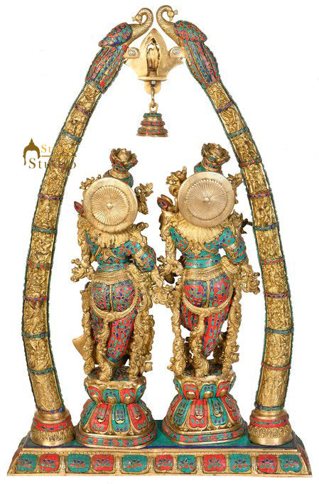 Indian Hindu God Goddess Radha Krishna Arch Inlay Décor Statue Idol Figure 4 Ft - Image 3