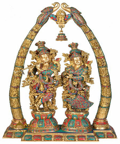 Indian Hindu God Goddess Radha Krishna Arch Inlay Décor Statue Idol Figure 4 Ft by vendor-unknown - Hindu Gods