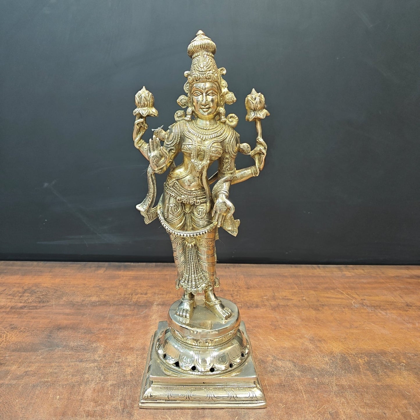 Brass Indian Goddess Of Wealth Standing Lakshmi Idol Laxmi Statue Décor Item 18"