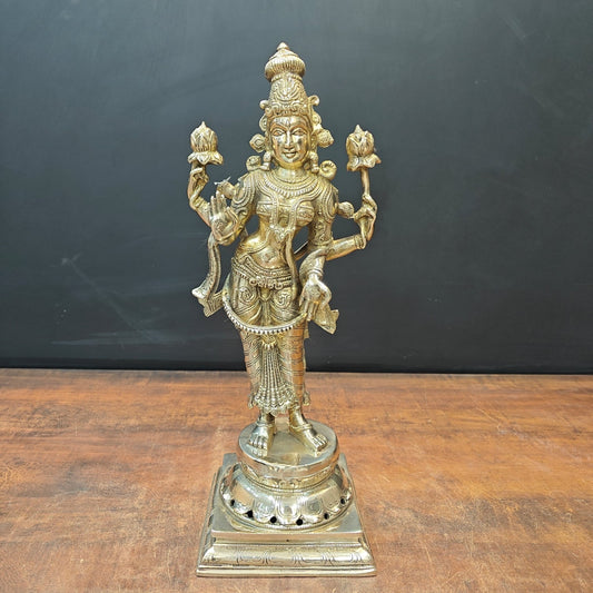 Brass Indian Goddess Of Wealth Standing Lakshmi Idol Laxmi Statue Décor Item 18"