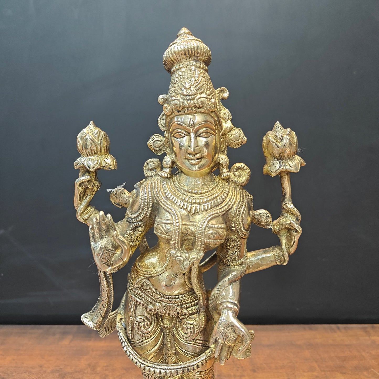 Brass Indian Goddess Of Wealth Standing Lakshmi Idol Laxmi Statue Décor Item 18"