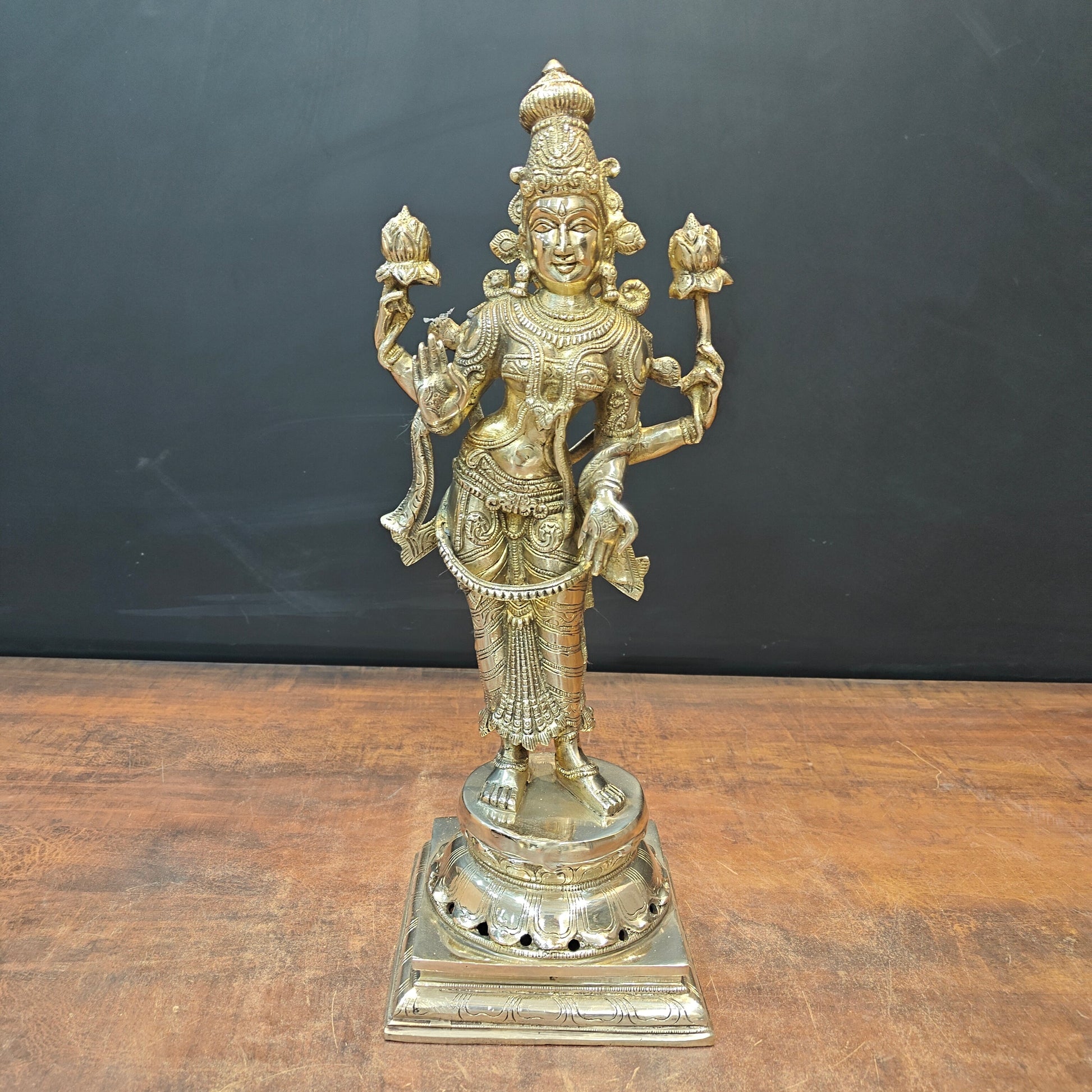 Brass Indian Goddess Of Wealth Standing Lakshmi Idol Laxmi Statue Décor Item 18" - Image 3